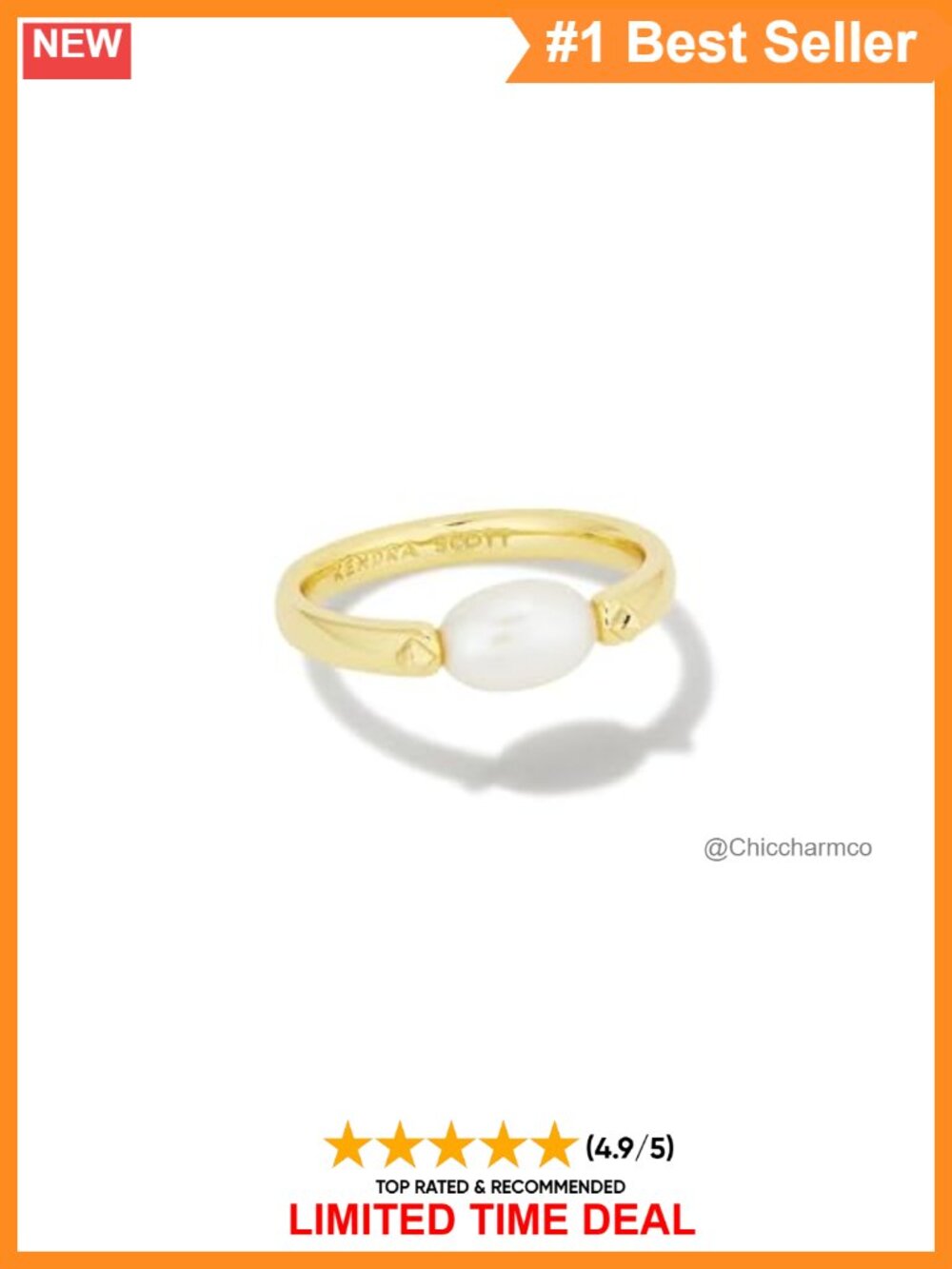 14k Gold-Plated Brass Pearl Band Ring Size 7